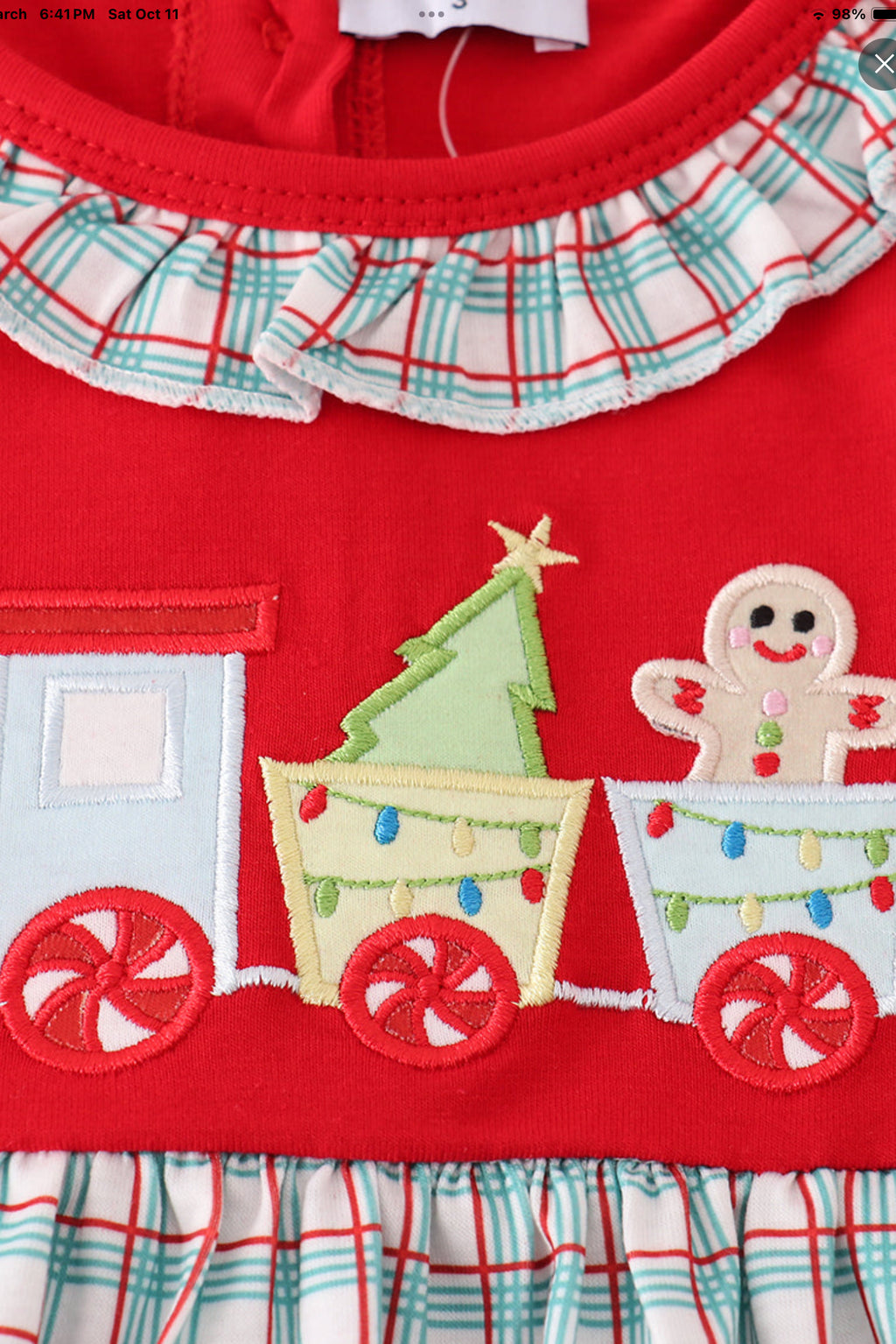 Red Gingerbread applique ruffle dress