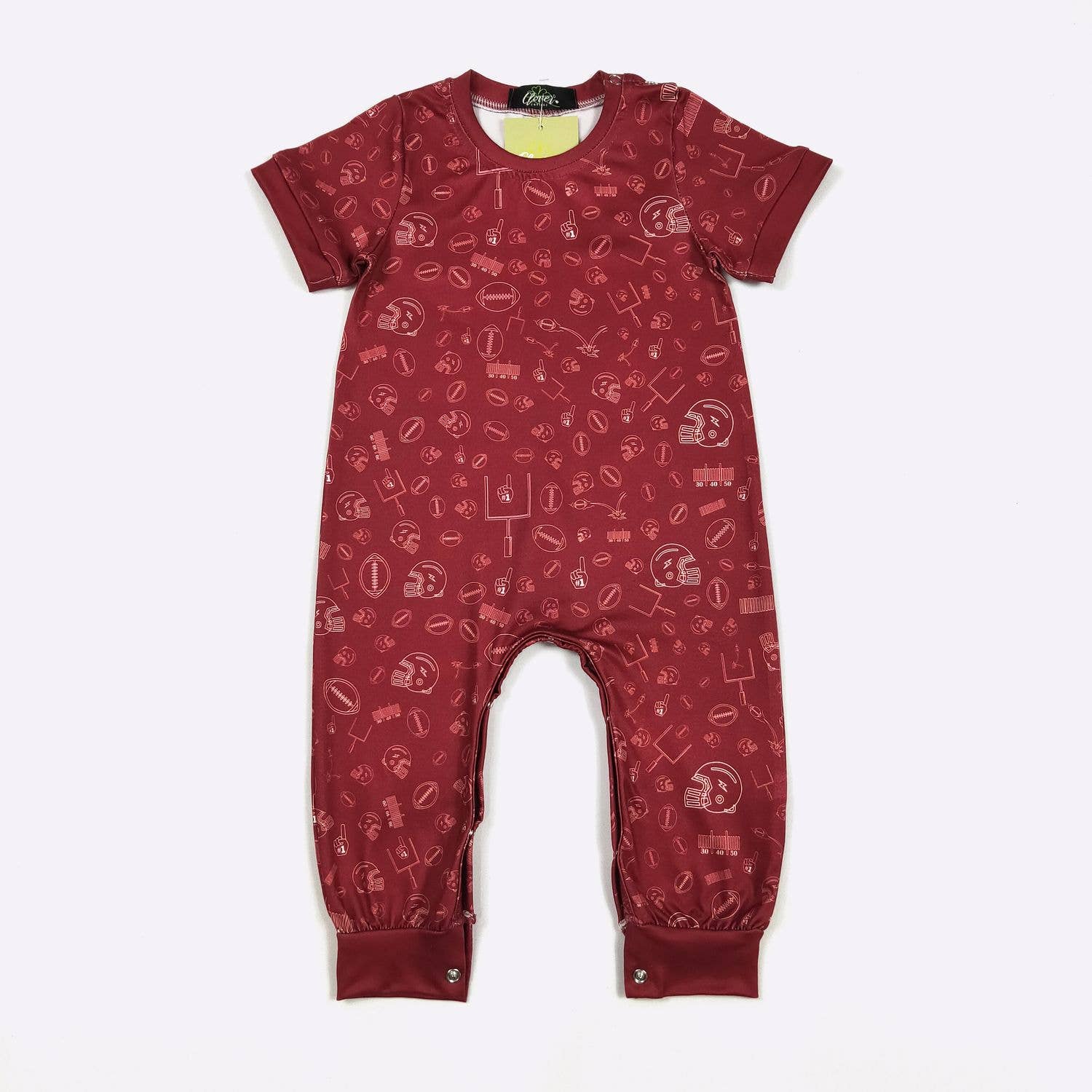 Football Field Goal Boy Romper-Burgundy