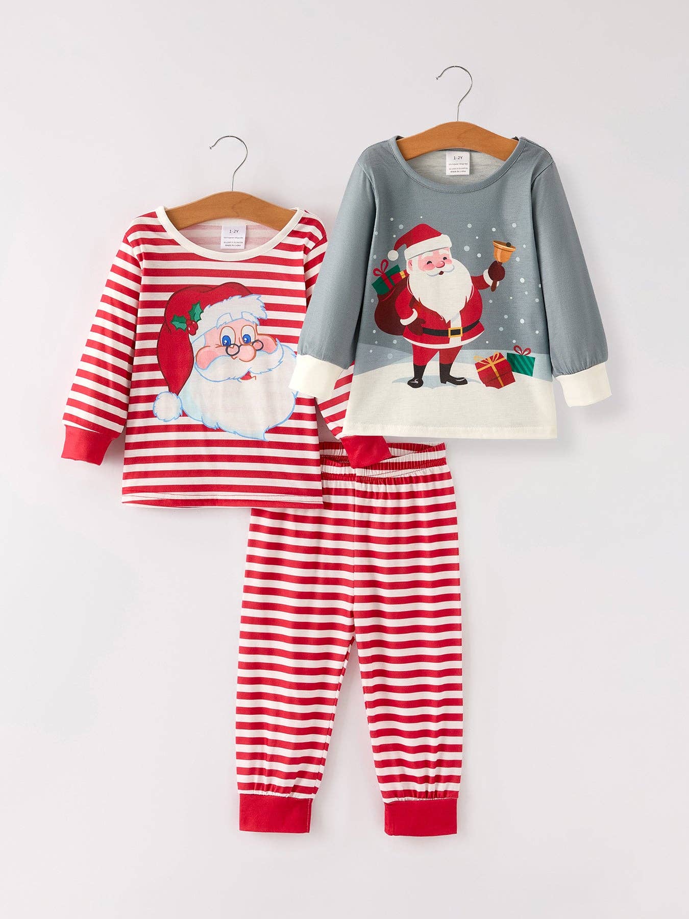 Christmas Print 2 Tops + 1 Pant Combination Girls Pajama Set