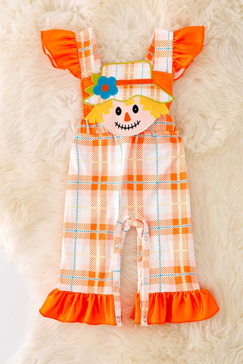 🍁 SCARECROW APPLIQUE BABY ROMPER W/SNAPS. RPG40661 AMY
