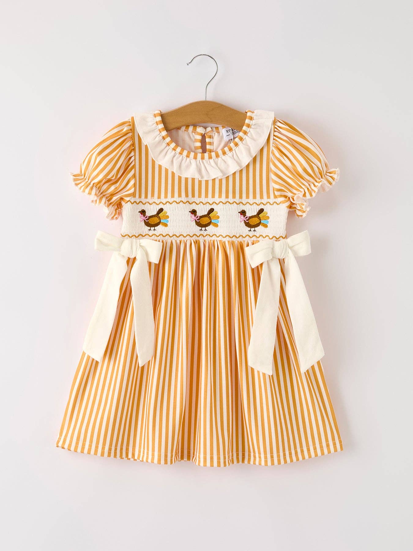 Fall Thanksgiving Orange Pumpkin Smock Embroidery Baby Girl Dress