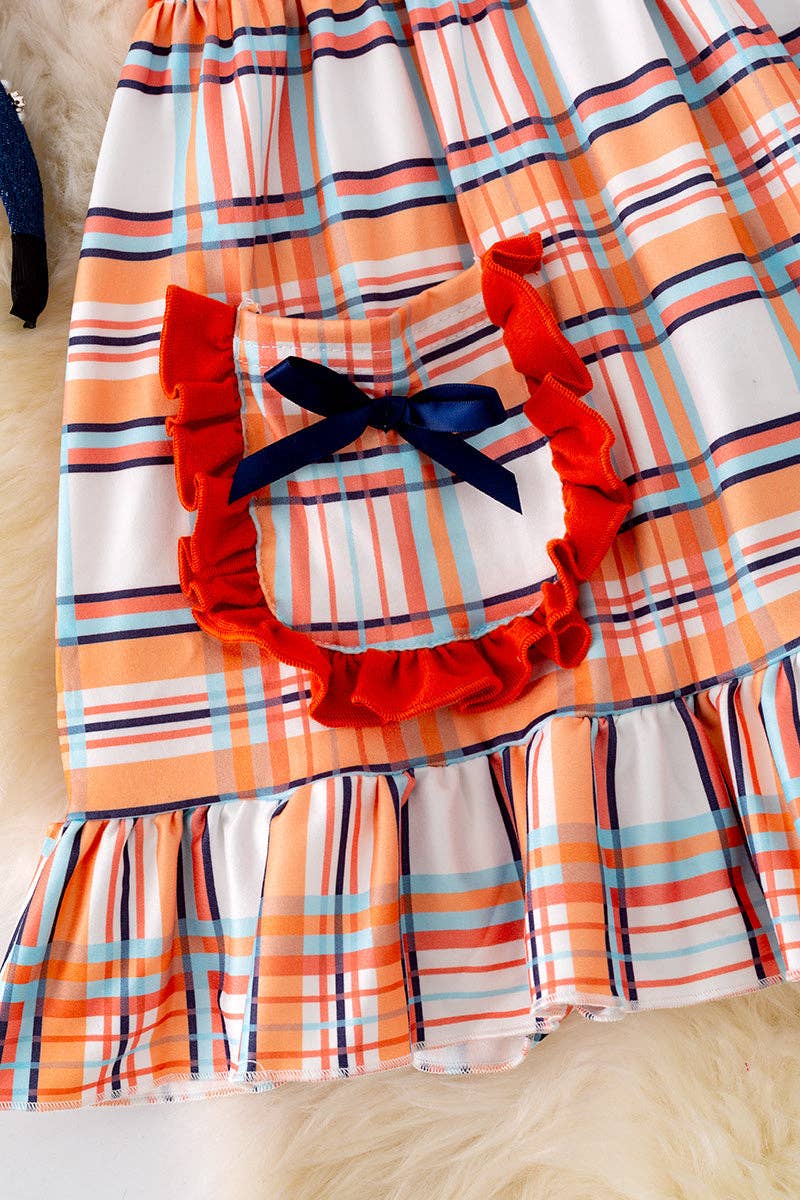 DRG40684 SOL: Pumpkin application ruffle dress