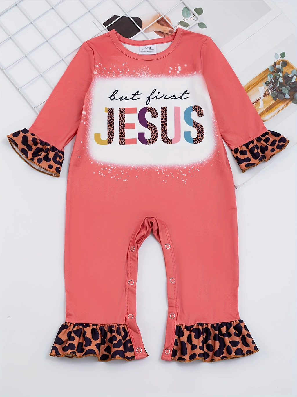 4 piece Baby Girl Autumn /Winter Letter Leopard OX O-neck Ruffle Romper Set