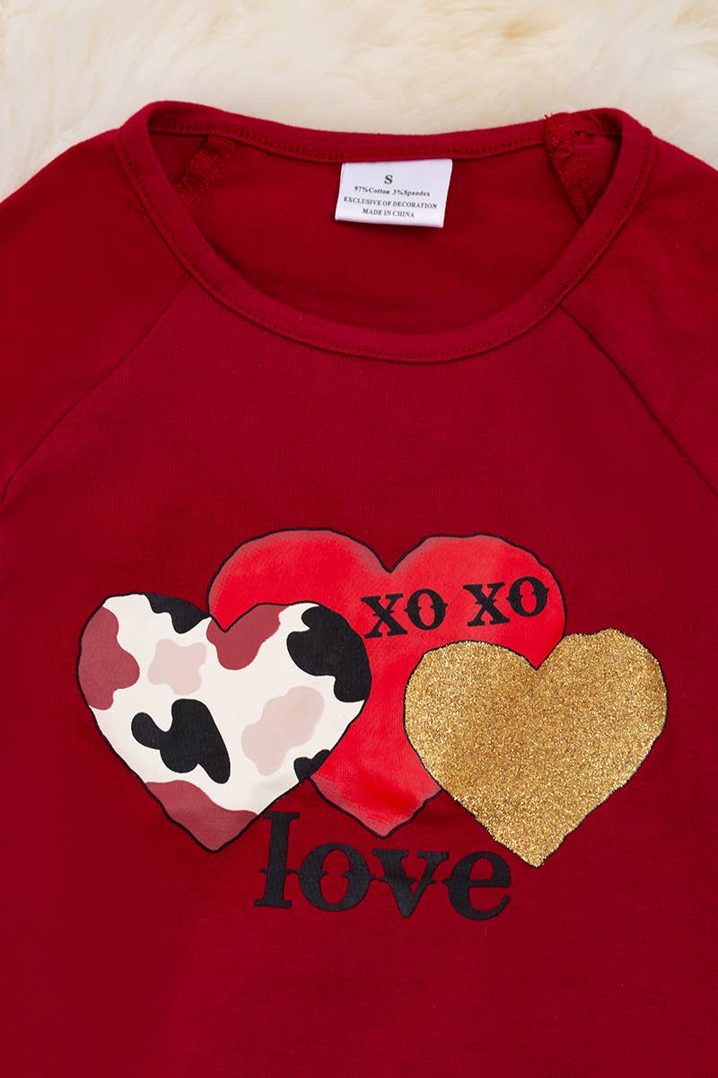 XO XO LOVE" BURGUNDY COW SET. OFG05203008 AMY