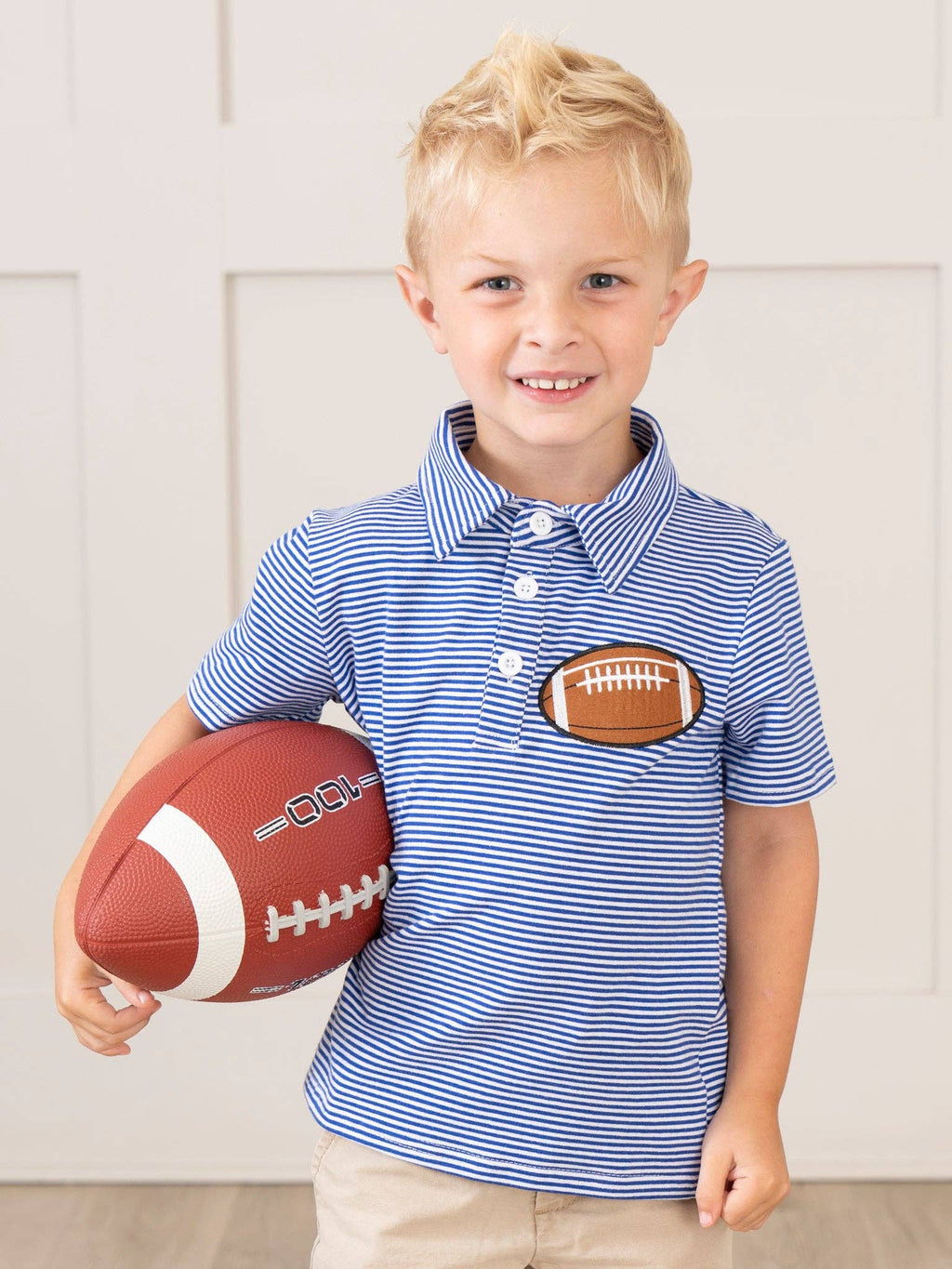 Blue Stripe Cotton Embroidered Football Polo Shirt