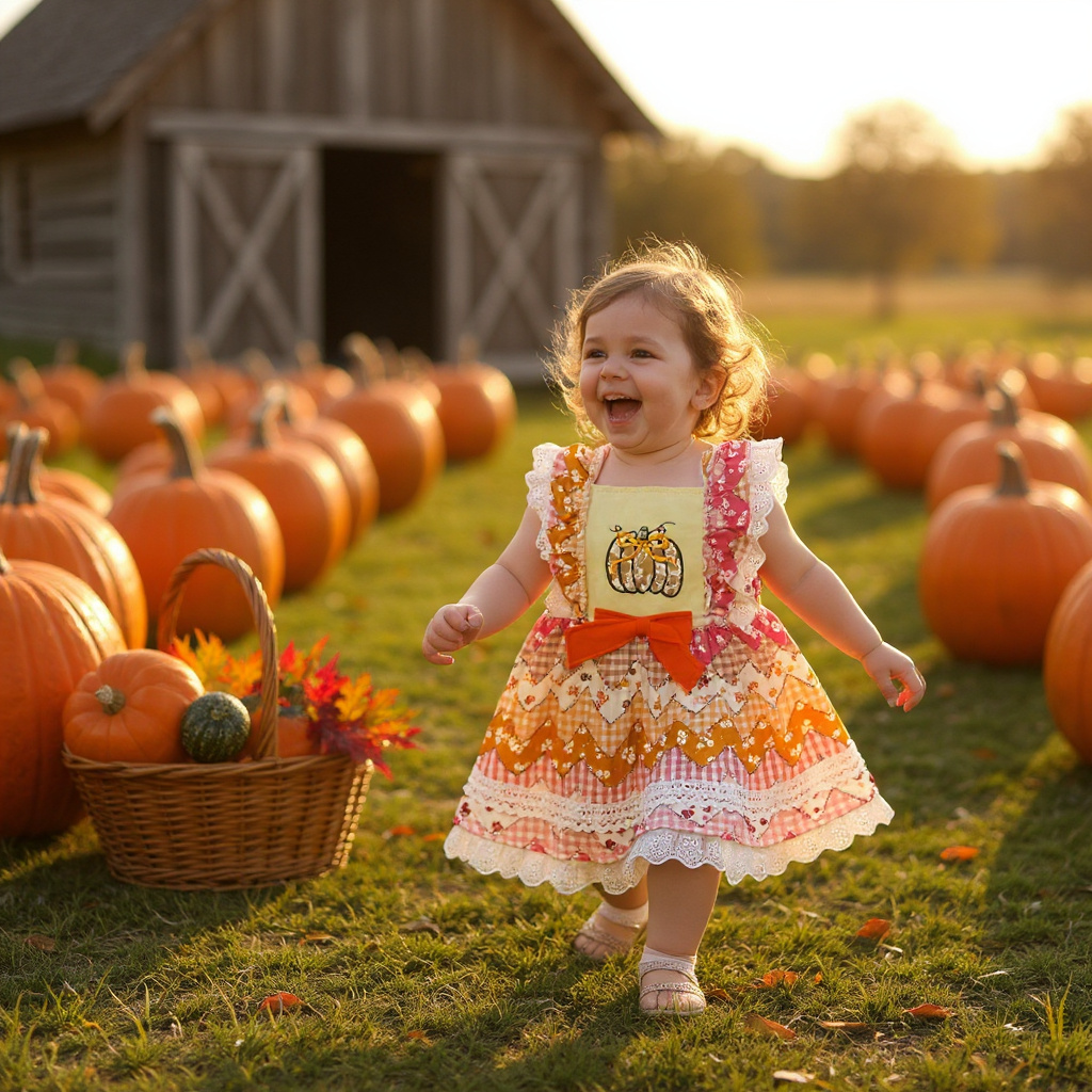 Pumpkin applique girls dress. GSD062101-AMY