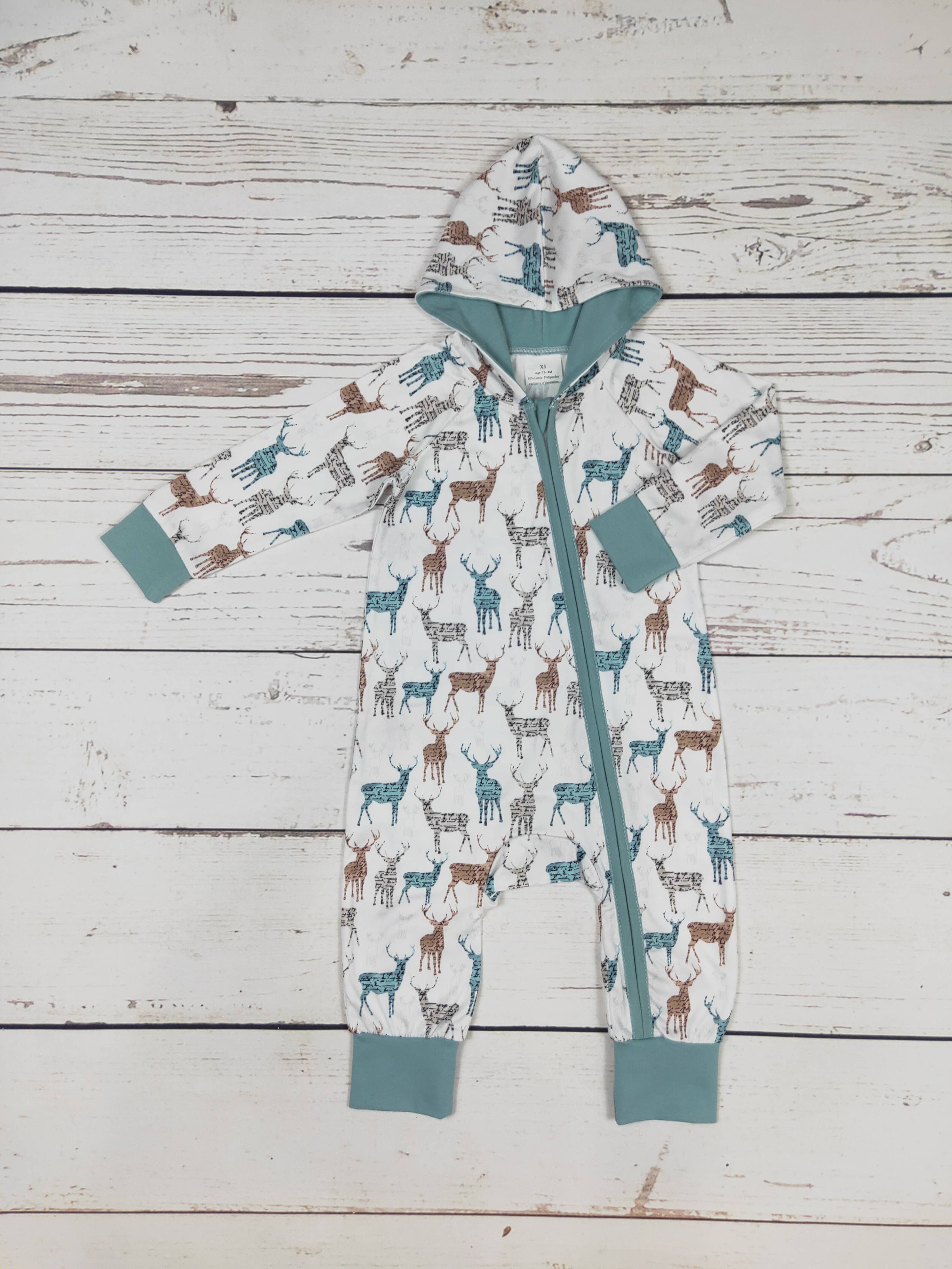 Baby Zipper Romper With Deer Print