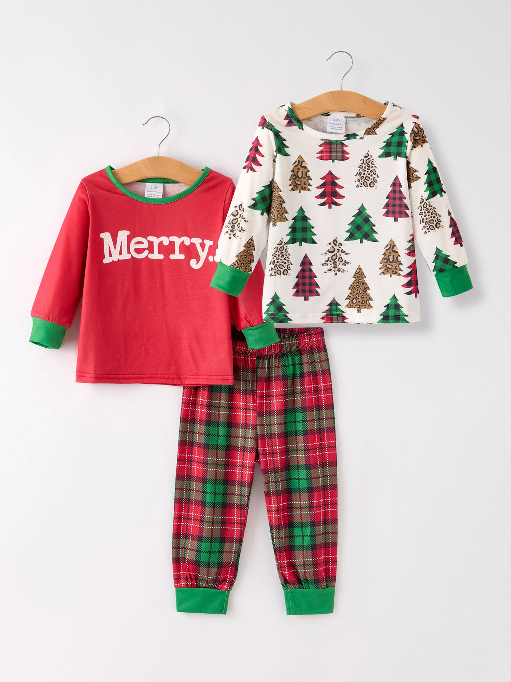 Christmas Print 2 Tops + 1 Pant Combination Girls Pajama Set