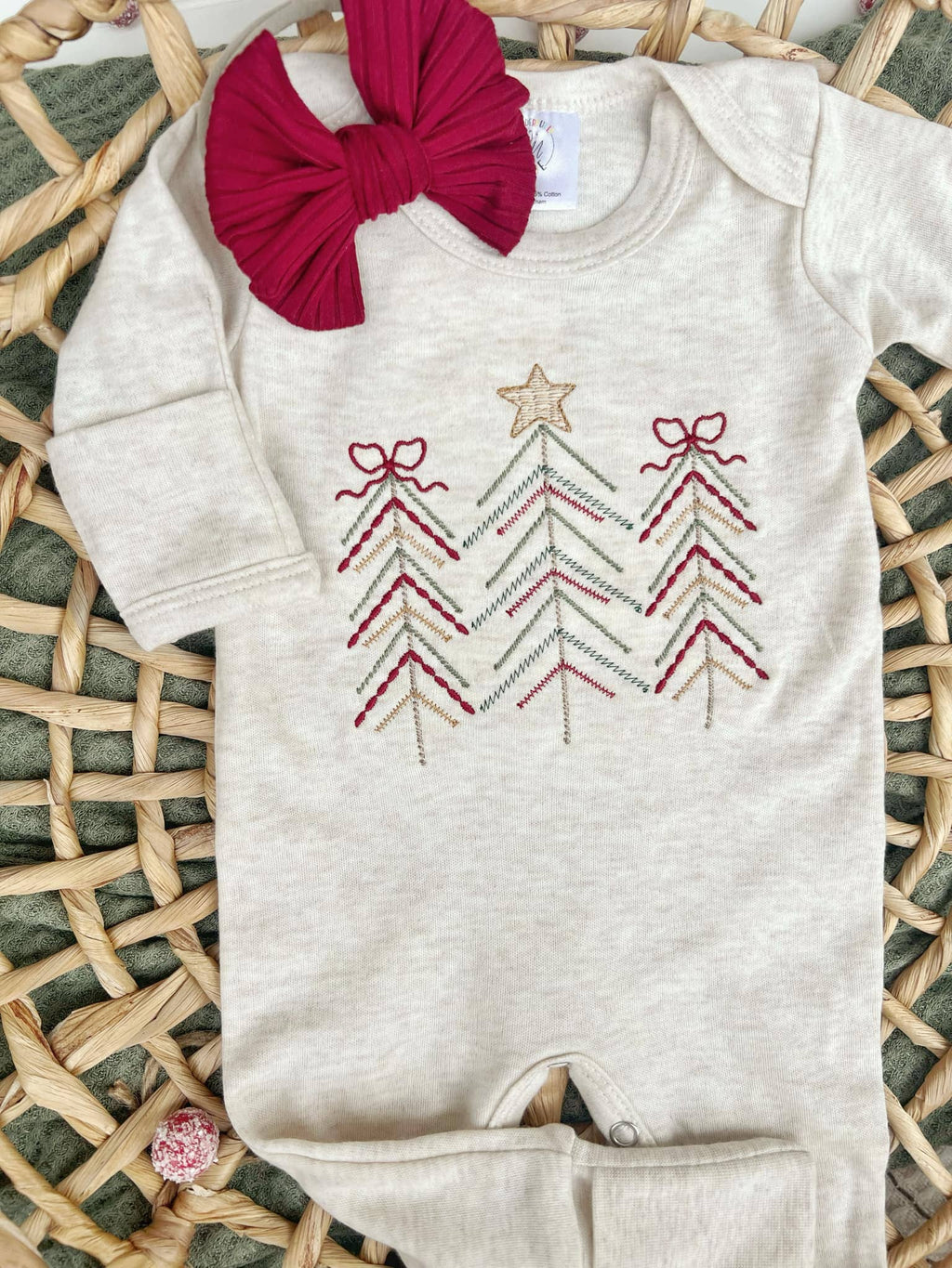 Baby Romper | Oatmeal Baby Girl Romper Christmas Tree