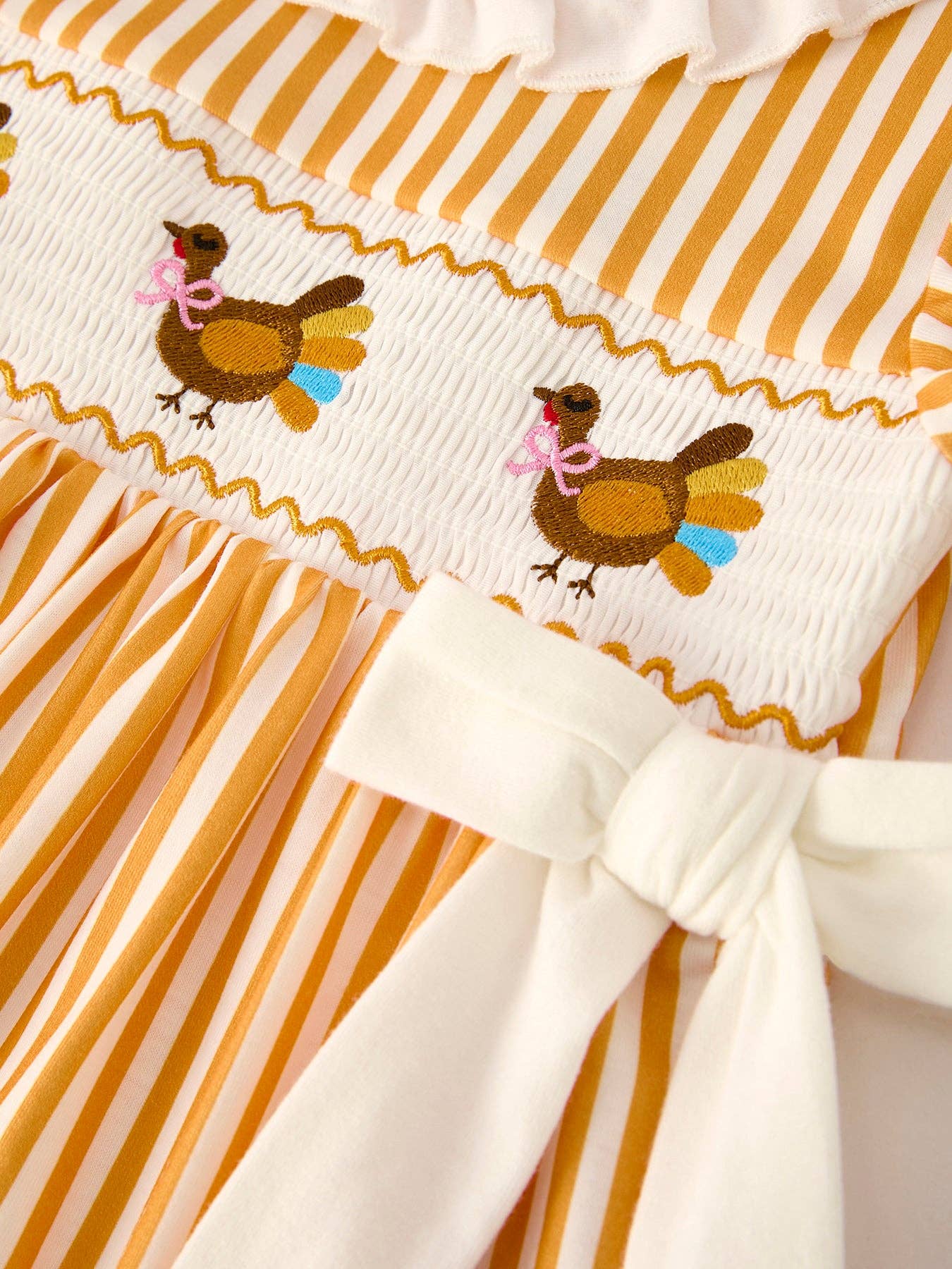 Fall Thanksgiving Orange Pumpkin Smock Embroidery Baby Girl Dress