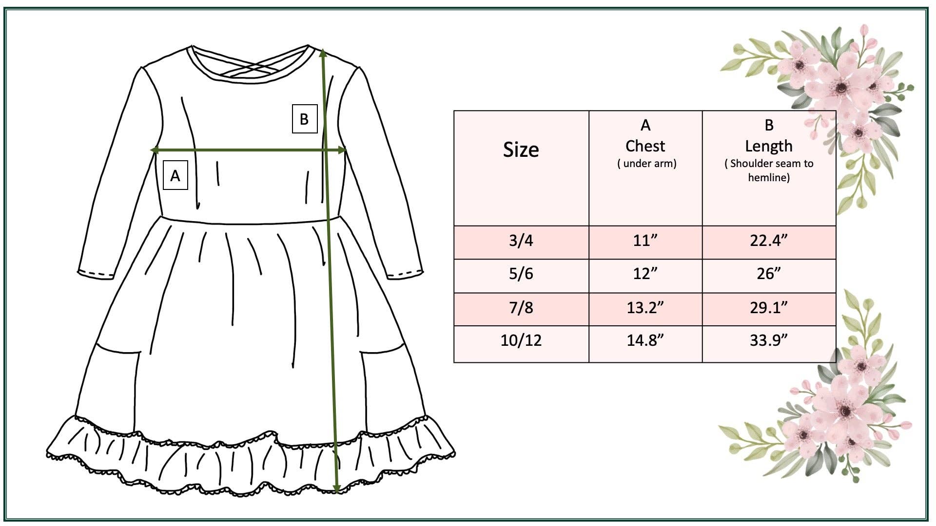 Girls Brown Check Pocket Fall Floral Dress With Cross Back