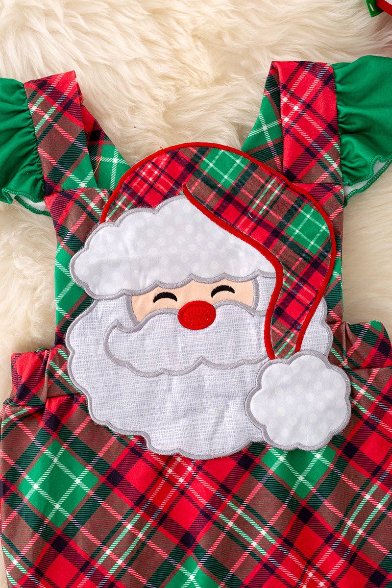 Santa applique plaid romper. RPG40807 SOL