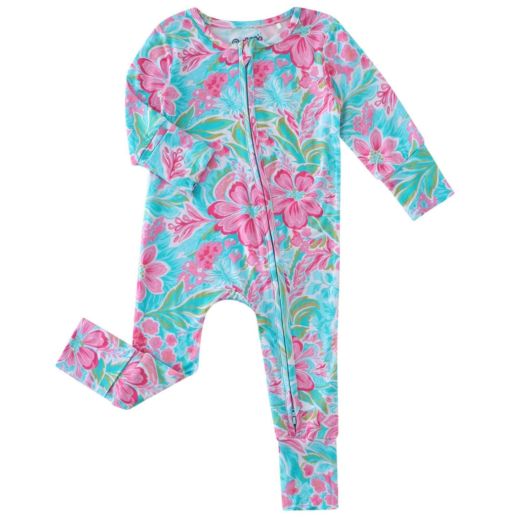 PoshTOT Peony Flower Bamboo Baby Convertible Zippy Romper