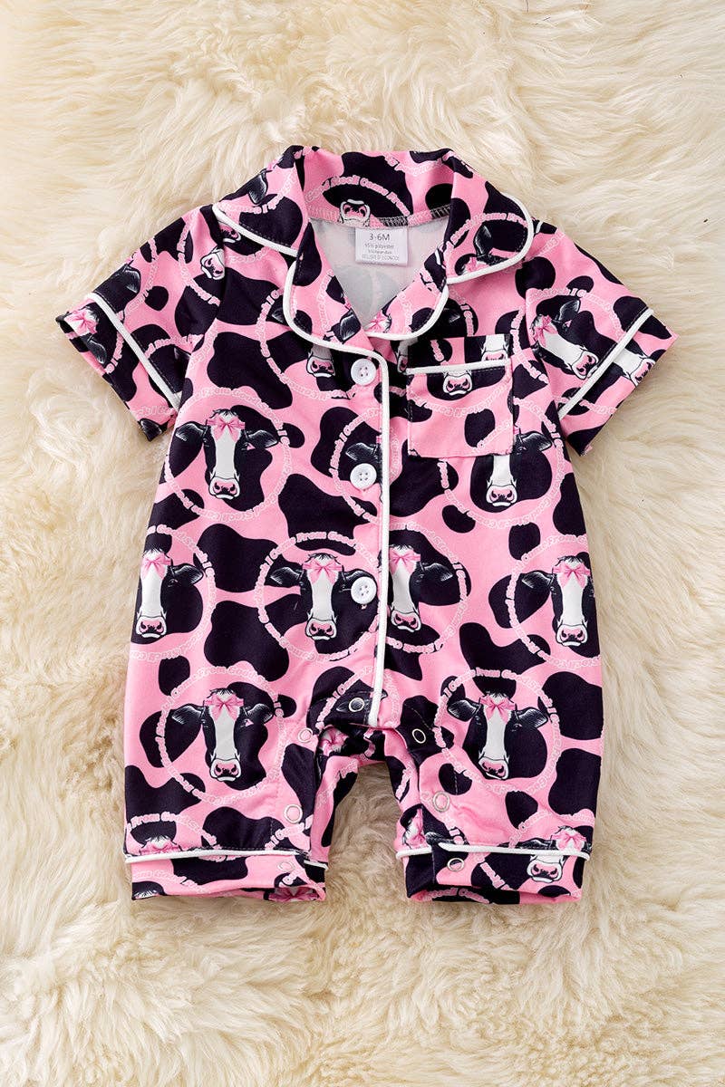 " I come from good stock" Pink cow printed baby pajamas w/snaps. RPG50602 JEAN