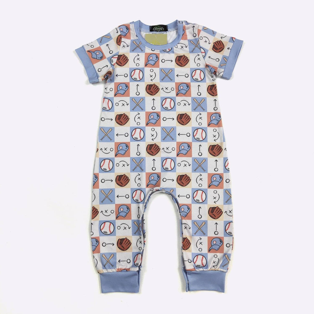 Checkered Baseball Boy Romper