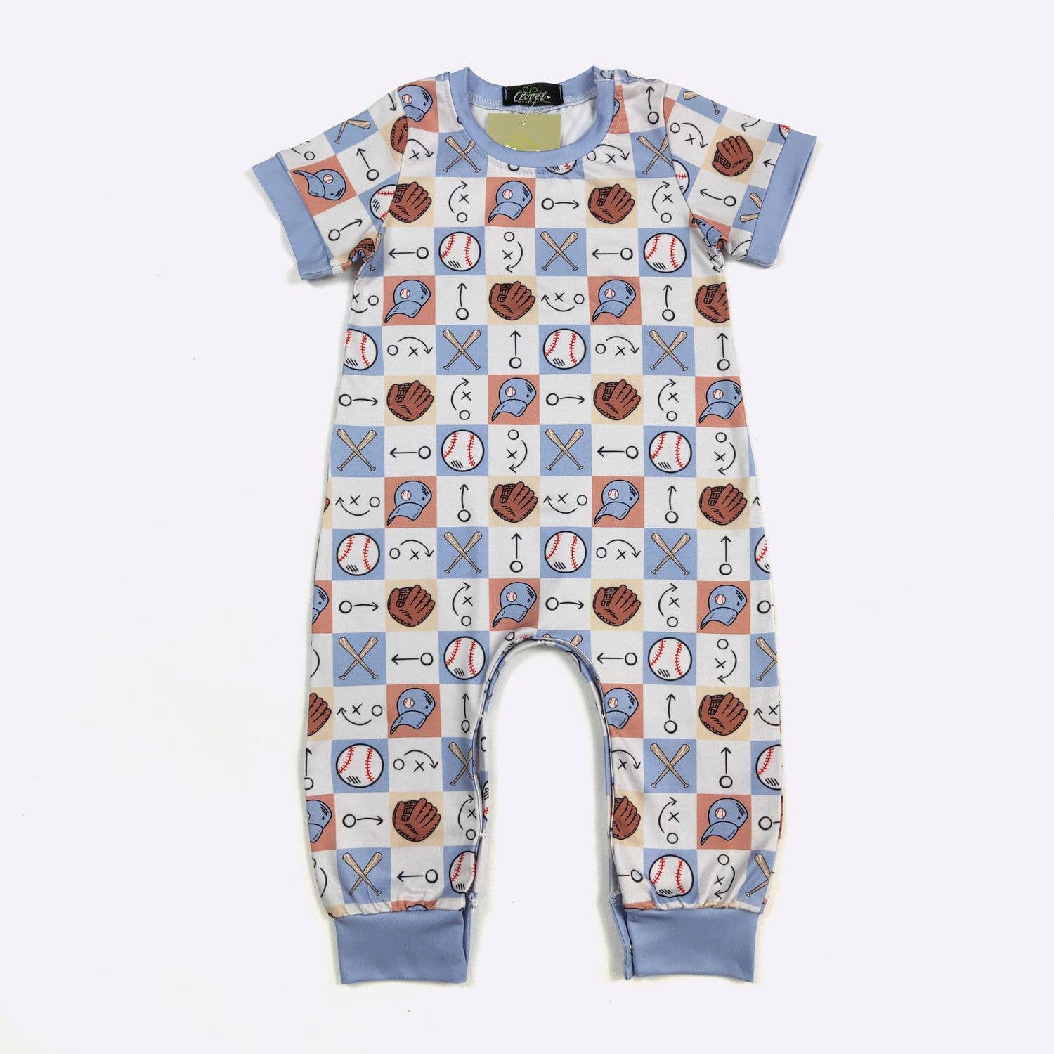 Checkered Baseball Boy Romper